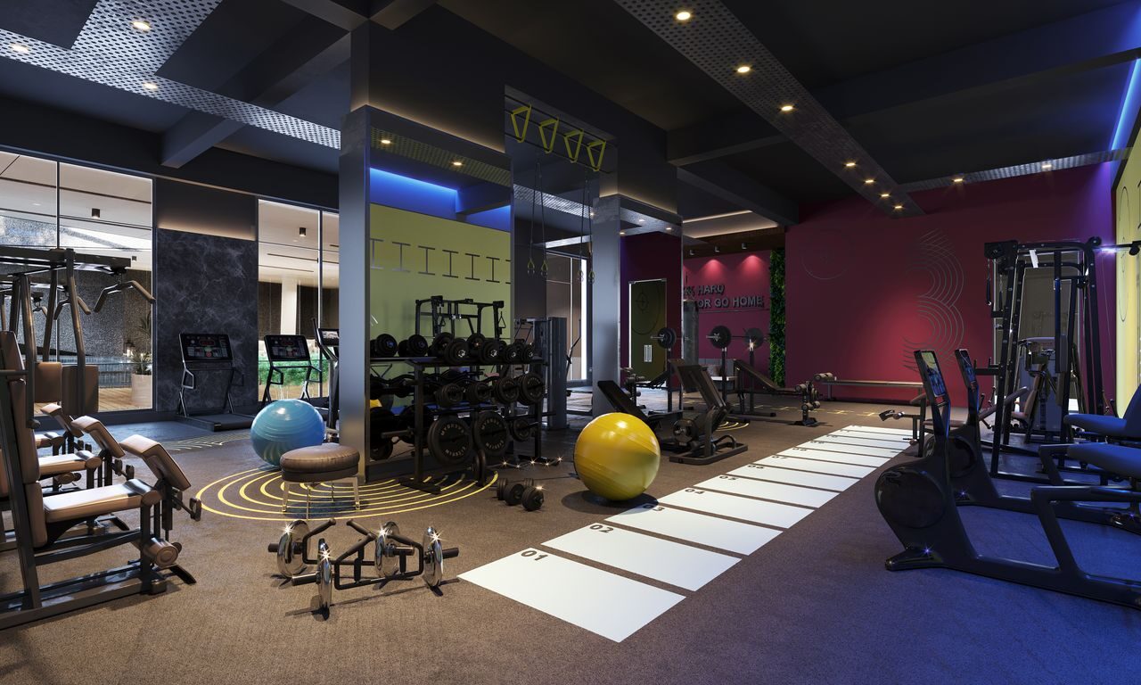 Cardio deck with treadmills and rowers